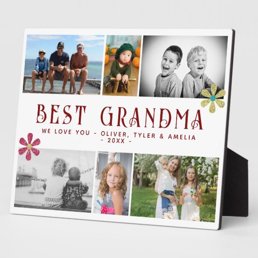 Beste Oma Blume 6 FotoCollage Keepake Fotoplatte (Seite)