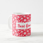 Beste Oma Cross Stitch Look Red White Floral Kaffeetasse (Vorderseite Links)
