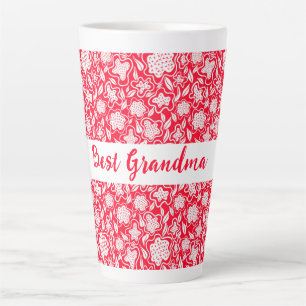 Beste Oma Cross Stitch Look Red White Floral Milchtasse