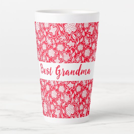 Beste Oma Cross Stitch Look Red White Floral Milchtasse (Vorderseite)