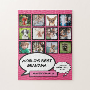 Beste Oma der Welt 12 Foto-Collage Rosa Spaß Puzzle