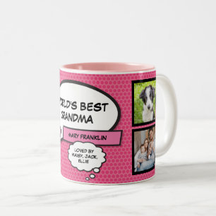 Beste Oma der Welt Lustige Pinke Fotocollage Zweifarbige Tasse