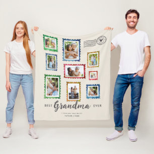 Beste Oma Ever 9-Foto Vintage Stempel Beige Fleecedecke