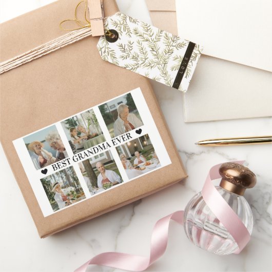 Beste Oma ever Foto-Collage – Geschenk mit Herzen Rechteckiger Aufkleber (Schenken)