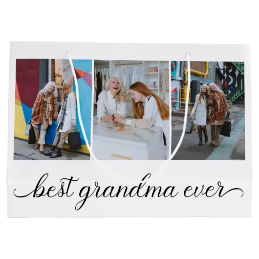 Beste Oma je 3 FotoCollage Große Geschenktüte (Rückseite)