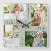 Beste Oma je 4 Foto Collage Green Quadratische Wanduhr (Vorderseite)