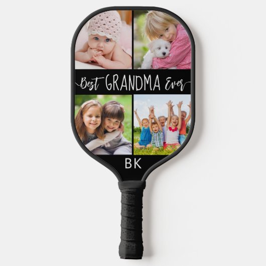 Beste Oma je 4 Foto Monogramm Farbe Pickleball Schläger (Rückseite)