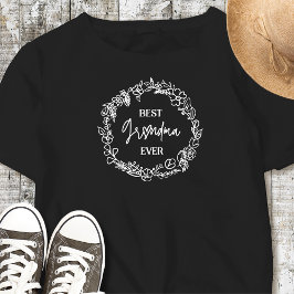 Beste Oma je Blume Wreath Black T - Shirt