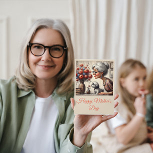Beste Oma je Elegante Bouquet niedlicher Hund Karte