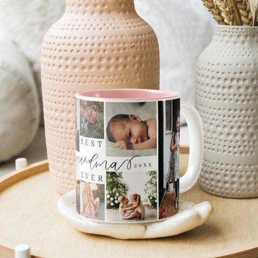 Beste Oma je | Elegantes Skript 8 FotoCollage Zweifarbige Tasse
