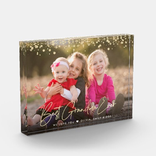 Beste Oma je Gold Glitzer Script Individuelle Name Fotoblock (Links)