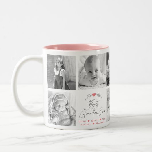 Beste Oma je Modernes Drehbuch 8 FotoCollage Zweifarbige Tasse (Links)