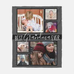 Beste Oma je Multi-Foto Grau Fleecedecke