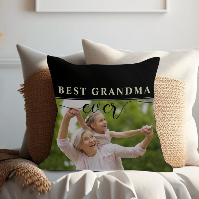 Beste Oma je Muttertagskissen Kissen (Best Grandma ever black and white simple photo pillow )