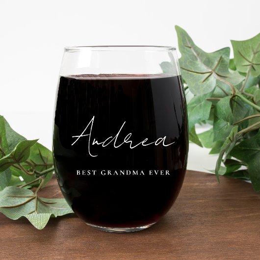 Beste Oma je White Script Monogram Weinglas Ohne Stiel
