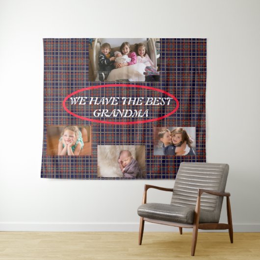 Beste Oma Lively Red Blue Kariert Tartan Backgroun Wandteppich (Beispiel (Horizontal))
