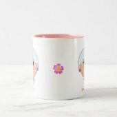Beste Oma mit rosa Blume verziert Zweifarbige Tasse (Mittel)