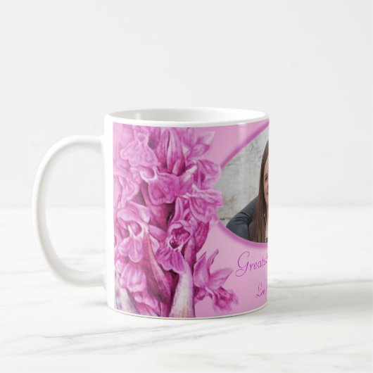 Beste Oma-Rosa-Orchidee-Tasse "Eigenes Foto" Kaffeetasse (Links)