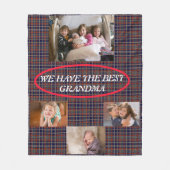 Beste Oma Tartan Kariert 4 Fotos Weißer Schriftart Fleecedecke (Vorderseite)