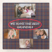 Beste Oma White Schriftart 4 Fotos Karierter Hinte Glasuntersetzer (Vorderseite)
