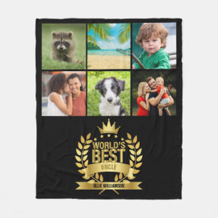 Beste Onkel der Welt Foto Collage Gold Schwarz Fleecedecke