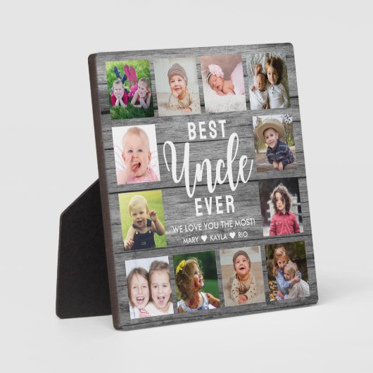 Beste Onkel je Graues Holz 12 FotoCollage Fotoplatte (Vorderseite)