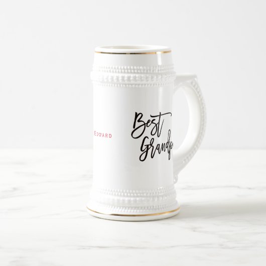 Beste Opa Geschenkname Schwarze Skripttypografie Bierglas (VorderseiteRechts)