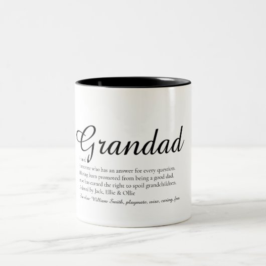 Beste Opa, Großmutter, Papa Definition Script Zweifarbige Tasse (Mittel)