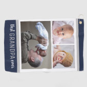 Beste Opa je 3 Foto Collage Navy Blau Weiß Golfhandtuch (Horizontal)