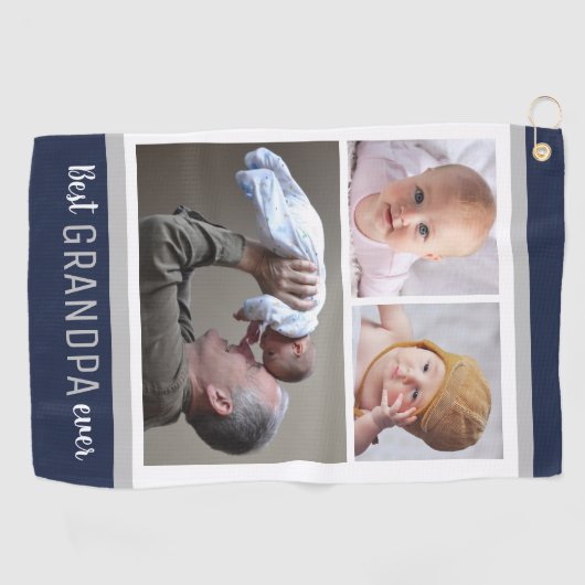 Beste Opa je 3 Foto Collage Navy Blau Weiß Golfhandtuch (Horizontal)