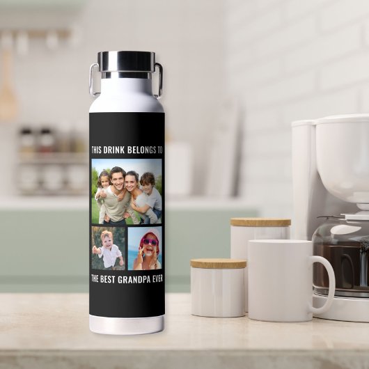 Beste Opa je 3 Foto Schwarz Trinkflasche
