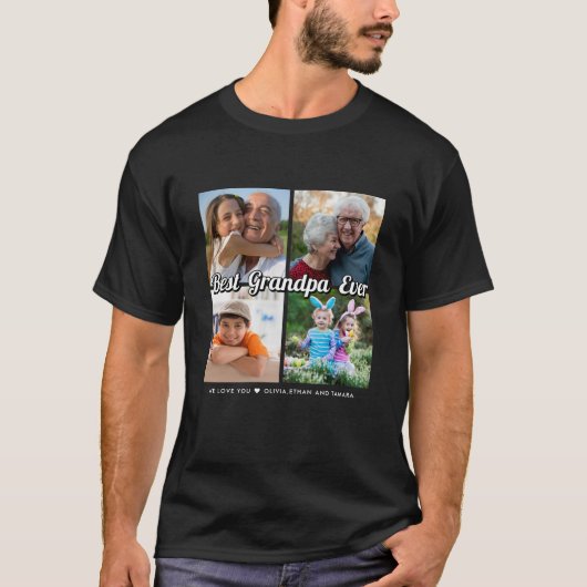 Beste Opa je 4 Foto Collage Personalisiert T-Shirt (Vorderseite)