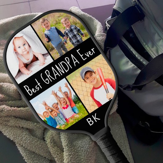 Beste Opa je 4 Foto Monogramm Farbe Pickleball Schläger