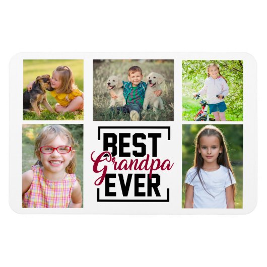 Beste Opa je 5 Großkind FotoCollage Magnet (Horizontal)