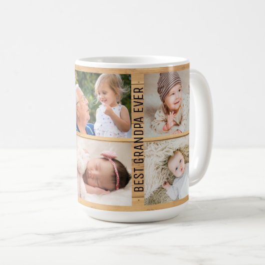 Beste Opa je 6 Foto Custom Collage rustikal Kaffeetasse (VorderseiteRechts)