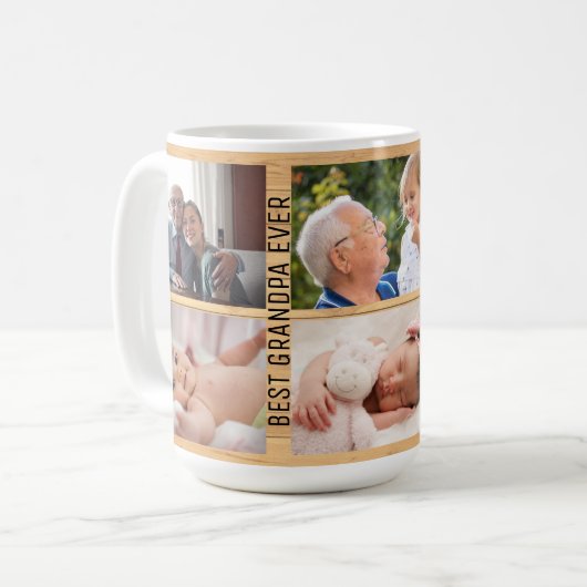 Beste Opa je 6 Foto Custom Collage rustikal Kaffeetasse (Vorderseite Links)