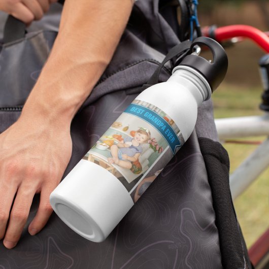 Beste Opa je | Farbblockfoto-Collage Edelstahlflasche