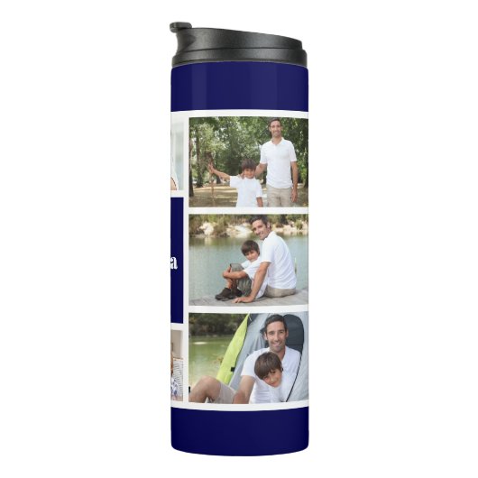Beste Opa je Foto Collage Navy Blau Weiß Thermosbecher (Nach rechts gedreht)