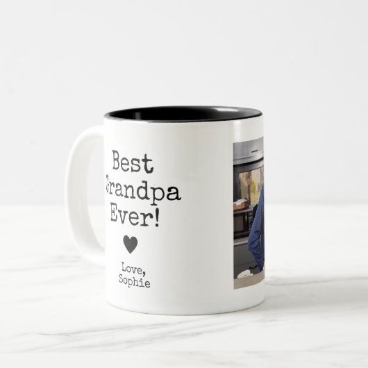 Beste Opa je mit Bild | Benutzerdefinierter Textbe Zweifarbige Tasse (Vorderseite Links)