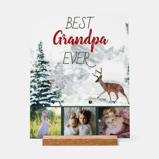 Beste Opa je rustikale Winterlandschaft Hirsche 3  Acrylschild (Vorderseite)