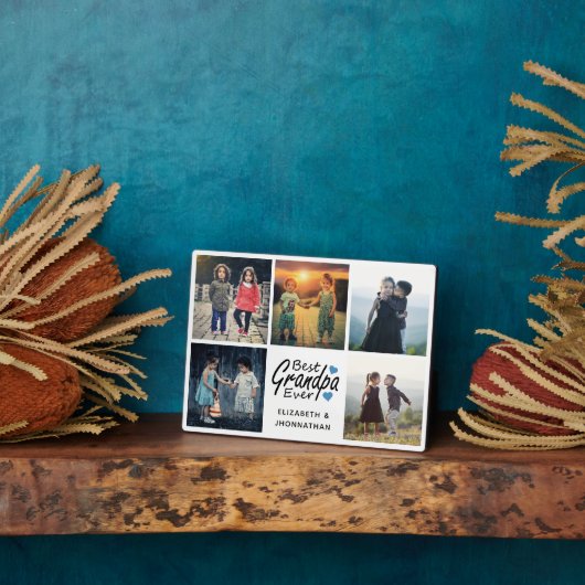 Beste Opa je Script Blue Herz Foto Collage Fotoplatte (Seite)