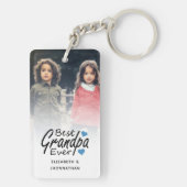 Beste Opa je Script Name Blaues Herz und Foto Schlüsselanhänger (Rückseite)