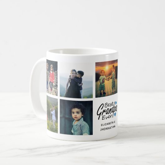 Beste Opa je Script Name Foto Collage Geschenk Kaffeetasse (Vorderseite Links)