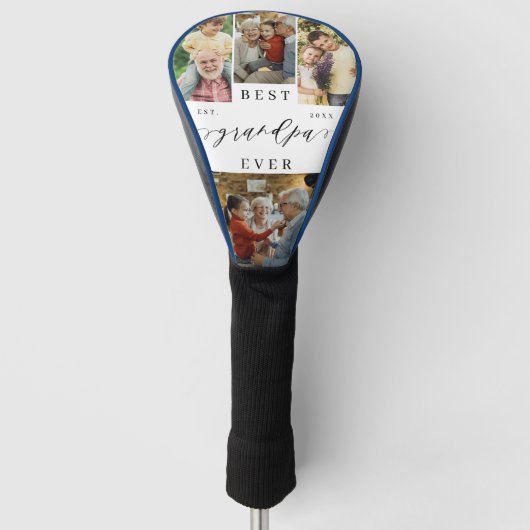 Beste Opa je Script Vathers Day Foto Collage Golf Headcover (Vorderseite)