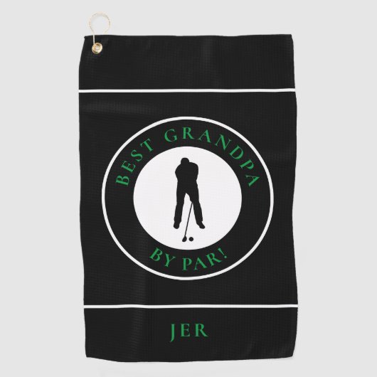 Beste Opa nach Par Golfer Monogram Sport Black Golfhandtuch (Vorderseite)