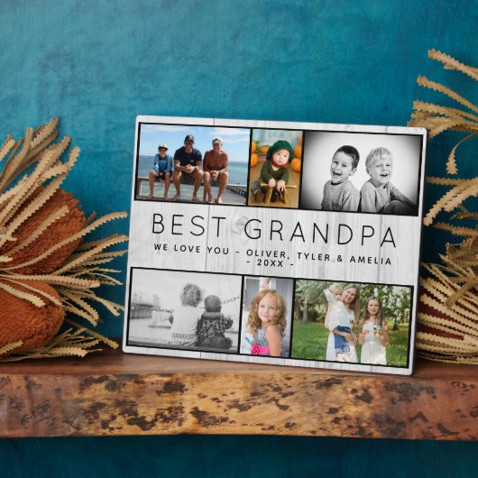 Beste Opa Rustikales graues Holz 6 FotoCollage Fotoplatte (Seite)