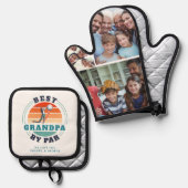 Beste Opa von Par Familie FotoCollage Custom Ofenhandschuh & Topflappen-Set (Vorderseite/Rückseite)