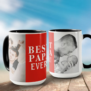 Beste Papa je 2 Foto Collage Rot Tasse