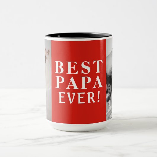 Beste Papa je 2 Foto Collage Rot Tasse (Zentrum)