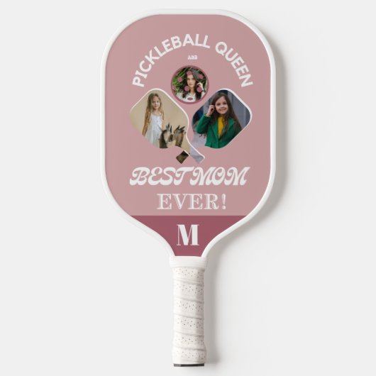 Beste Pickleball-Mama je Personalisiert 3 Foto Gri Pickleball Schläger (Vorderseite)